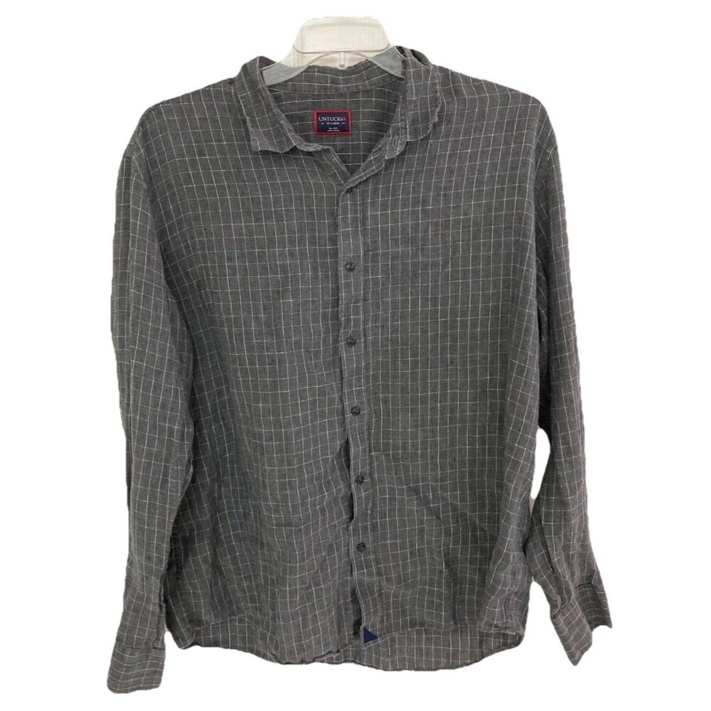 Men's UNTUCKit Linen Shirt Long Sleeve Gray Plaid Size 2XL Chauvin